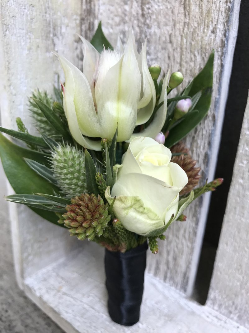 CREAM ROSE PROTEA BOUTONNIERE FOR WEDDINGS PROM