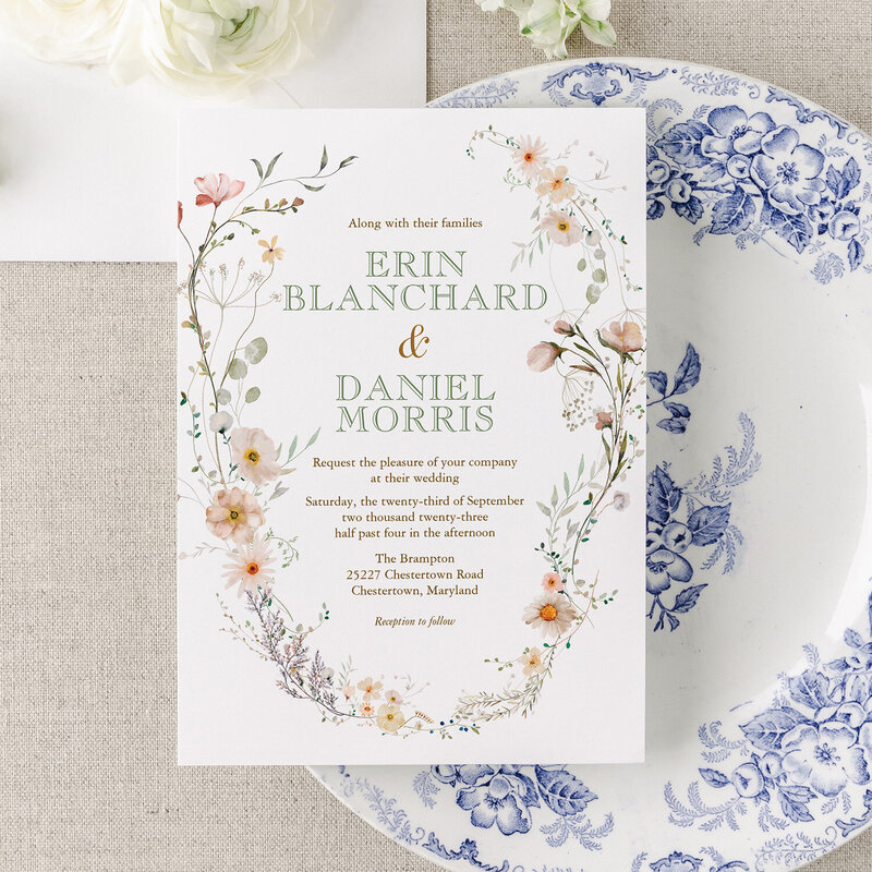 Modern, colorful wedding invitation suite