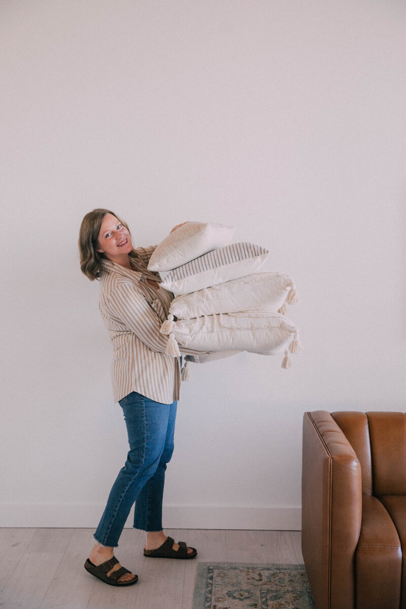 Snohomish County home stager Katie Kang in a styled living room.