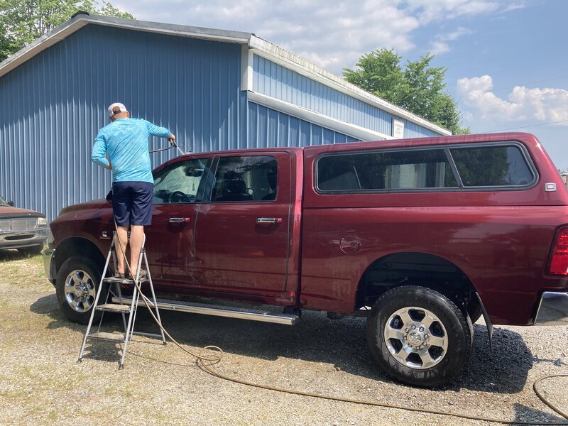 detailing a large truck with a cab
