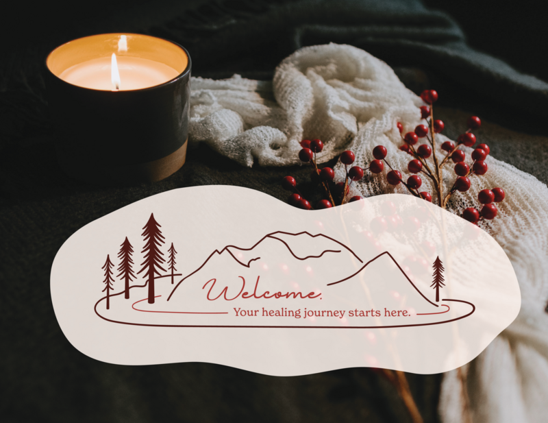 This image shows the Sheri Zanganeh Therapy tagline logo, overlayed against a background with a lit candle, red berries, and a white scarf staged together.