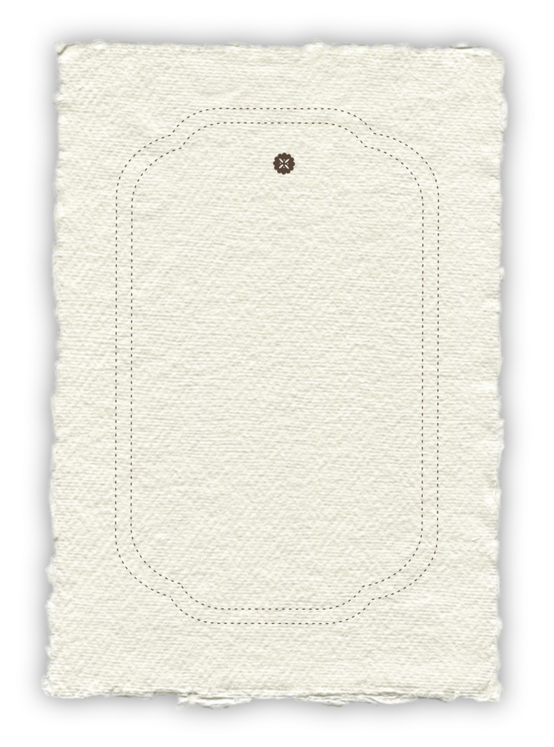 Ripped Canvas Paper with torn edges and a dotted rim with the Bridget Mary submark in the top center.