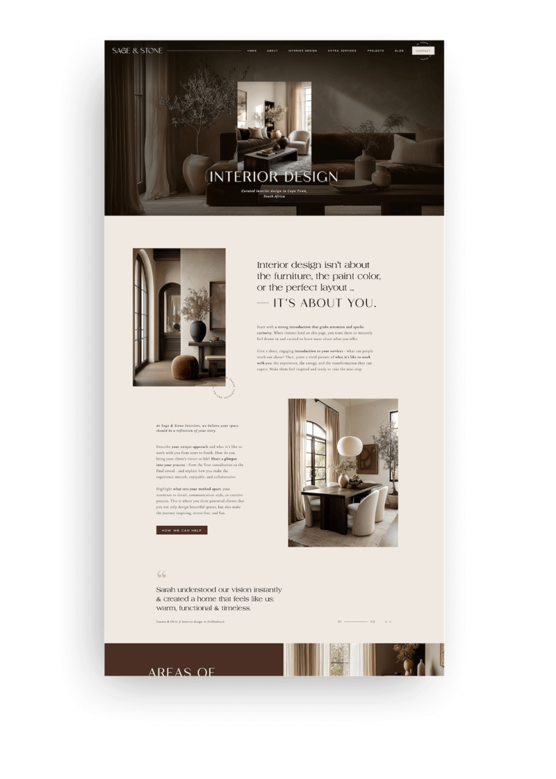 Luxury Showit template for interior designers