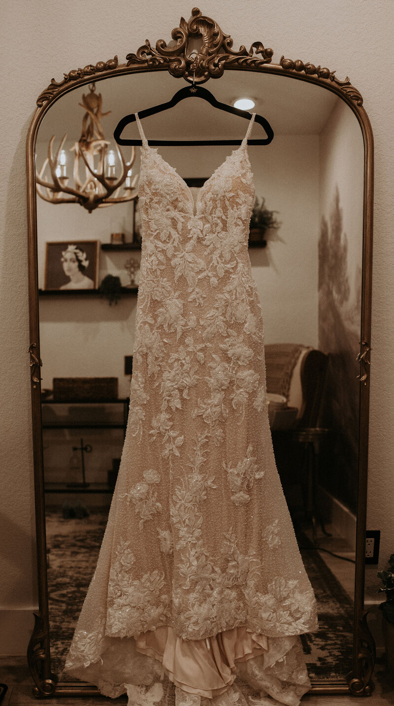 wedding dress on mirror