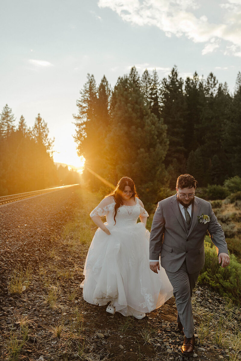 modern lake tahoe wedding reception decor with string lights