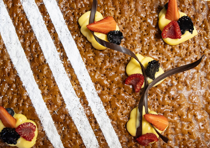 Pastry cake with cream and fruit