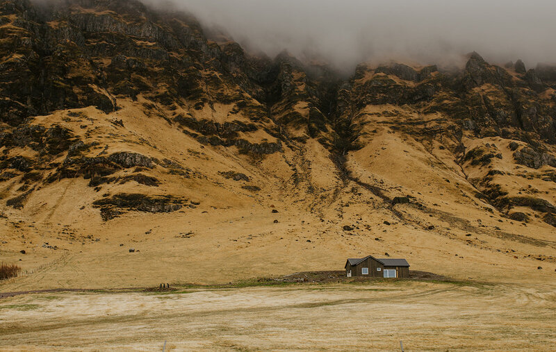 Small House at the base of a mountain in Iceland