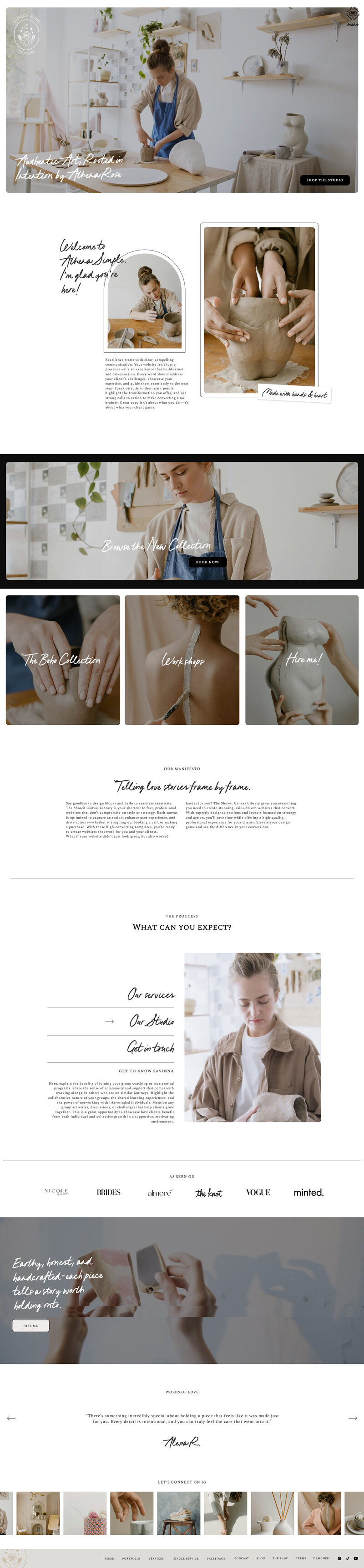 The Eleanor Showit desktop template, a professional and stylish design for photographers, providing a sleek and modern layout optimized for desktop viewing and user-friendly navigation.