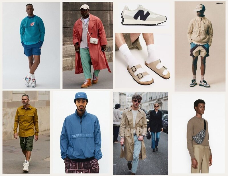 A grid of images showing mens clothes, shoes, and accessories 