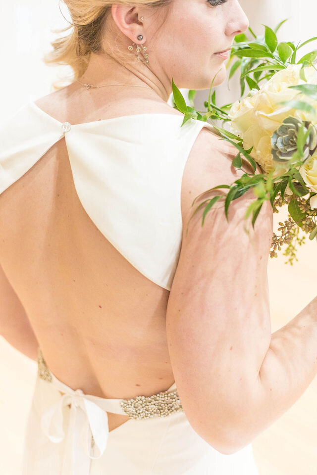 mikado Fit-And-Flare wedding dress with keyhole-back