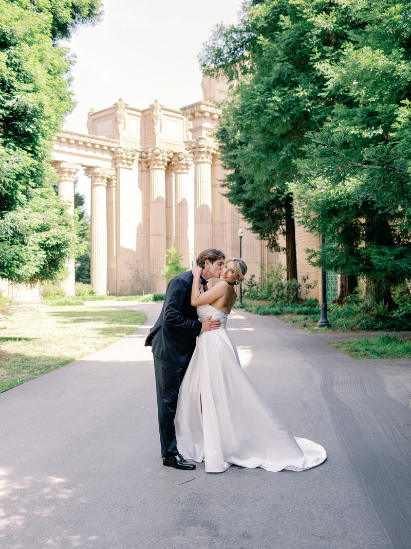 A newlywed couple in san francisco presidio captured by a bay area wedding photographer
