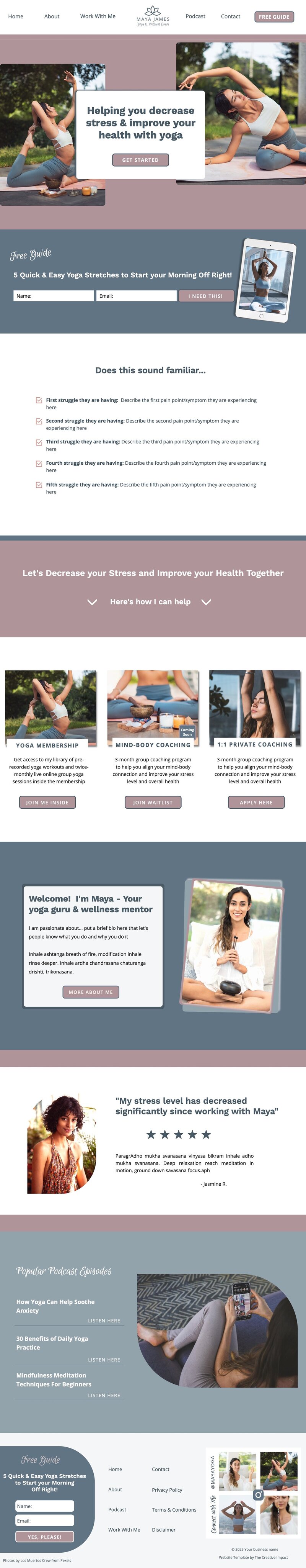 Preview of home page of showit template Lily Anne