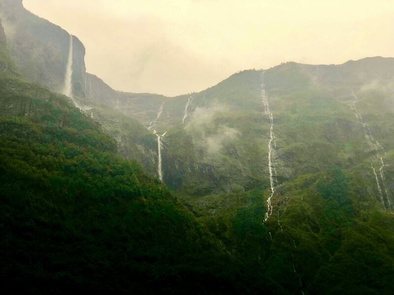 Norway in a Nutshell boat ride from Flam to Gudvangen waterfalls 