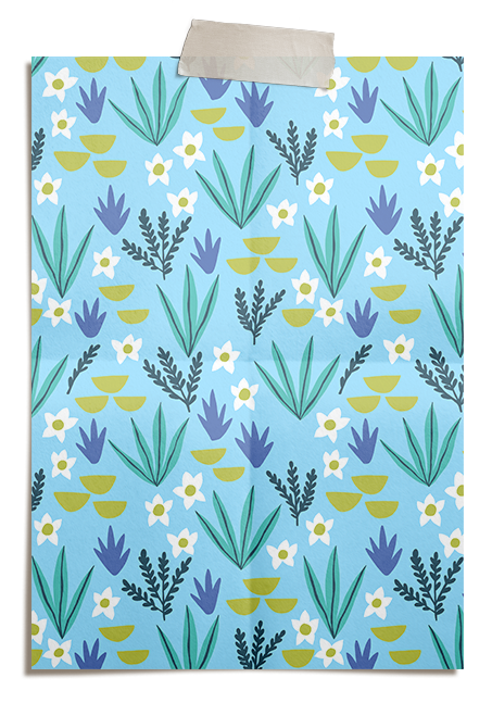 Light Blue Southwest Floral Pattern design by Jen Pace Duran of Pace Creative Design Studio