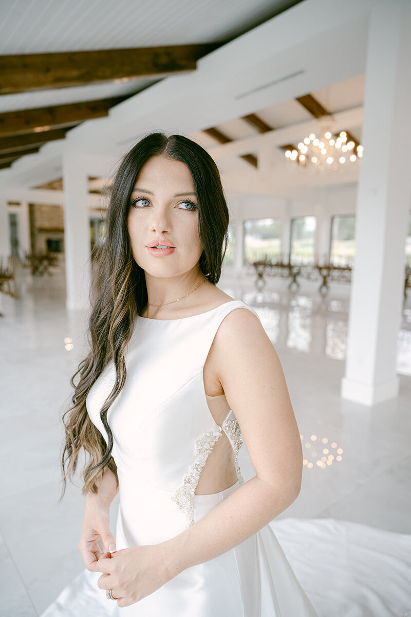 Editorial bridal portrait taken at The Videre Estate by an Austin wedding photographer, Erin Marcin Photography highlighting the clean, luxurious interiors.
