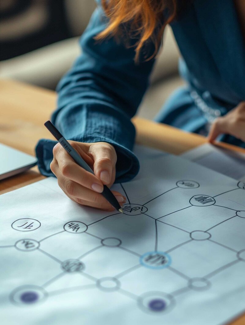 Woman drawing flow chart
