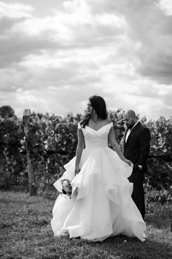 bride groom separated in Orangeville vineyard photo