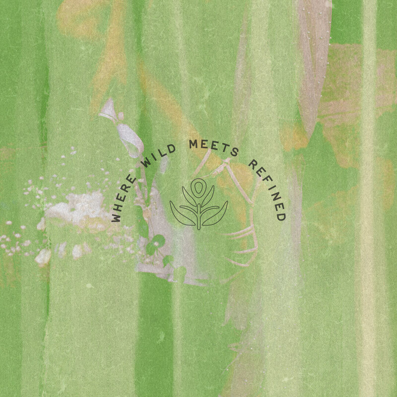 a green textured background design with a florist logo