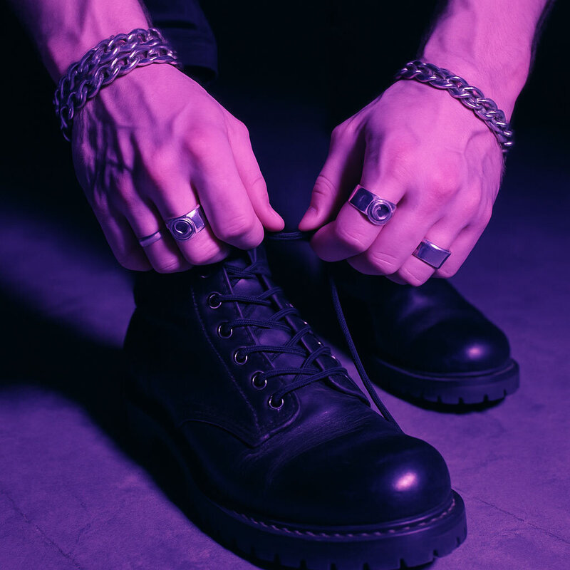 hands lacing combat style boots