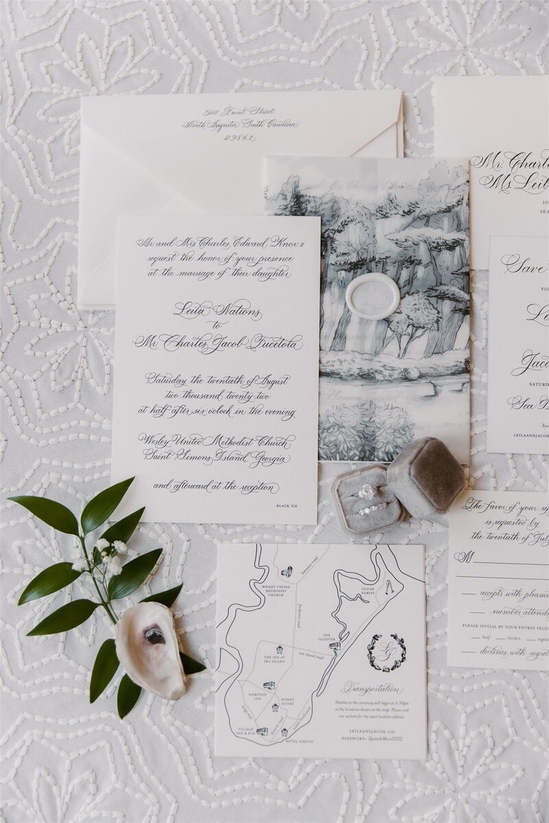wedding planning invitation suite for Sea Island wedding
