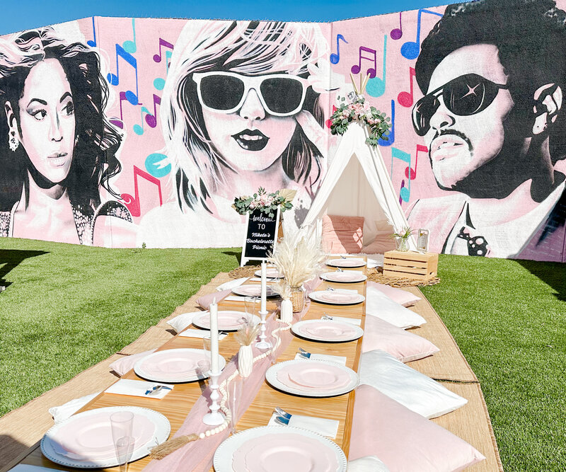 music party picnic theme with Taylor Swift, Bruno Mars