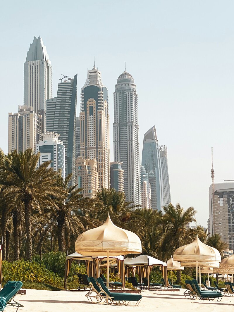 view of skyscrapers from beach