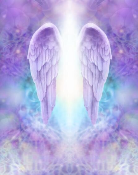symbolic image of divine gates. Angel wings in the clouds