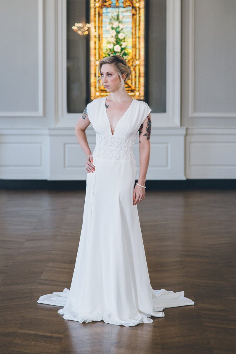 strapless mermaid wedding dress with a petal hem