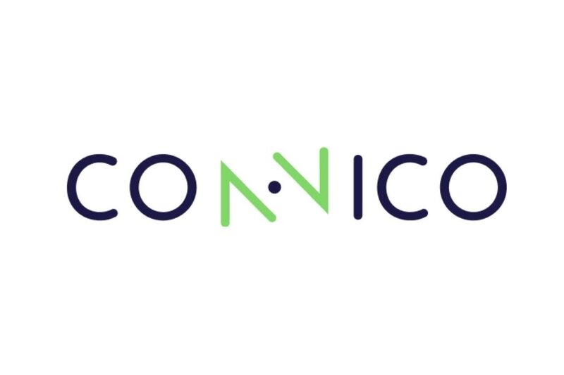 Connico logo with bold font in black and bright green. 