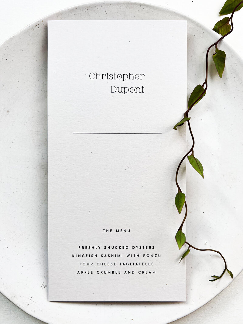 letterpress designer printed menu cards for events and weddings