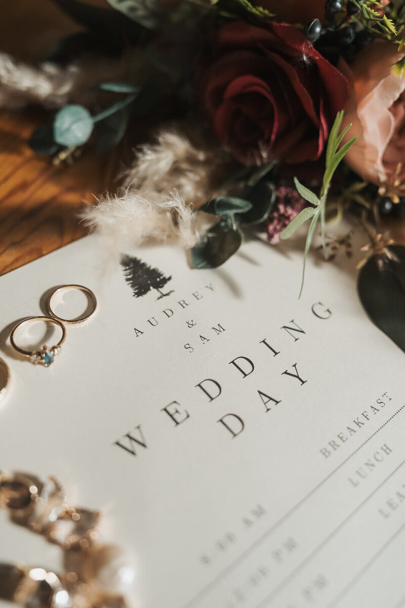 Flat lay of wedding details in the fjords of norway