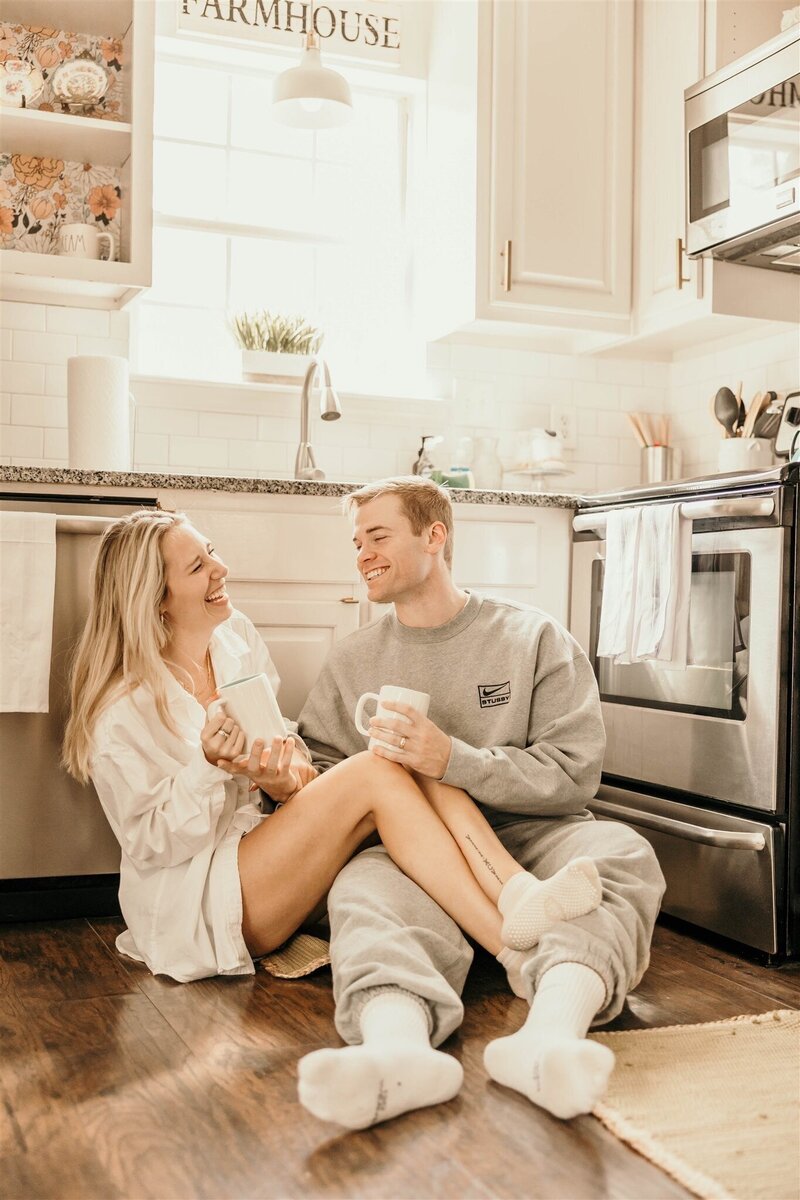 couple in their kitchen during an intiimate nashville photoshoot