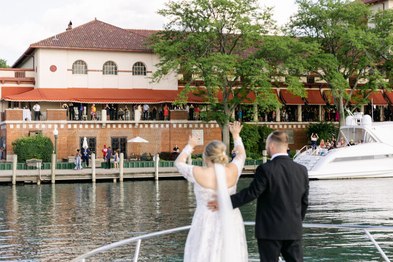 bride surrounded by wedding attendants