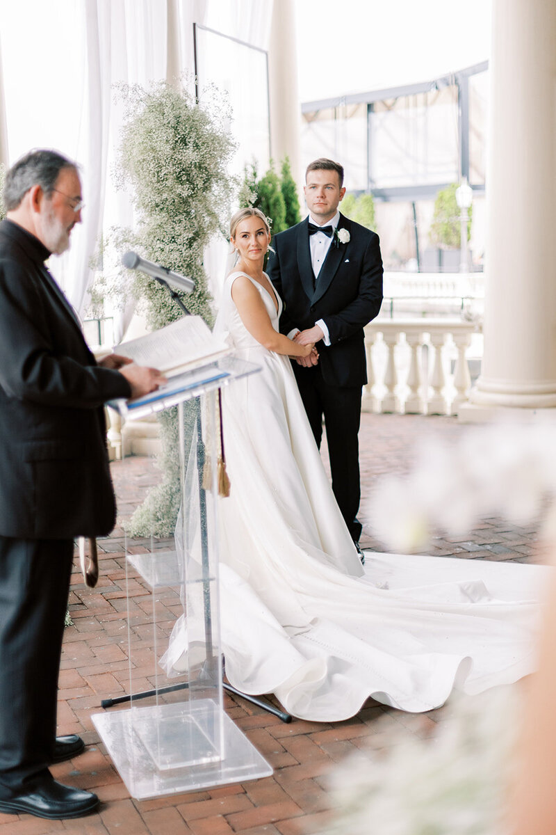 Exuberant and iconic spring wedding with baby’s breath and mirror disco balls at a National historic landmark with a modern all-glass pavilion tent | Fairmount Water Works | Philadelphia PA | Denise Marie Photography | Editorial Wedding Photographer based in Philadelphia PA