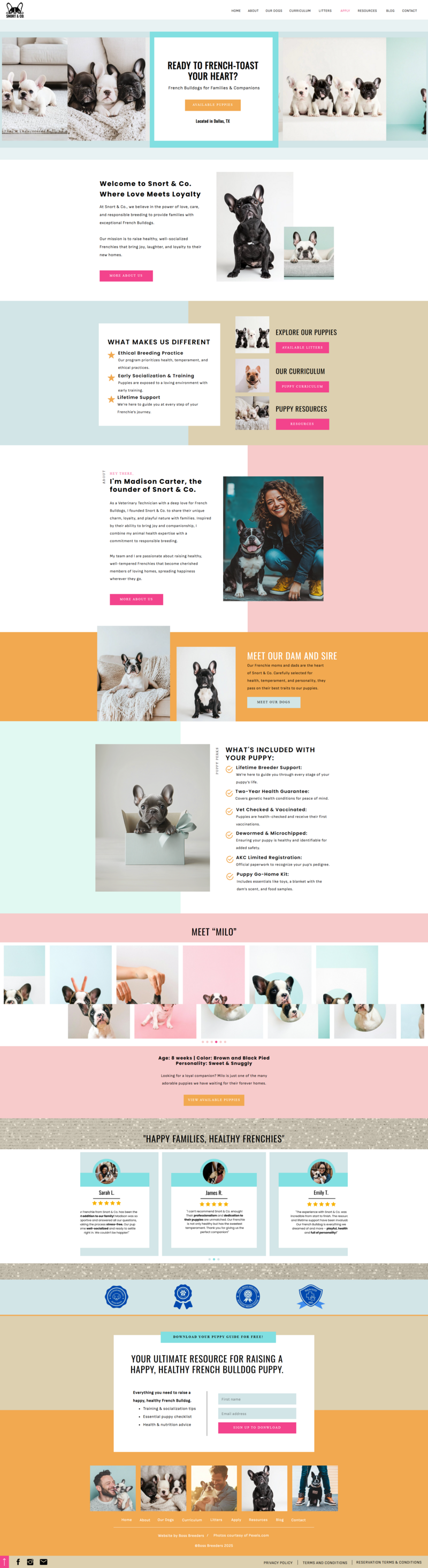 Boss Breeders' Unleashed-Modern template screenshot of Home page