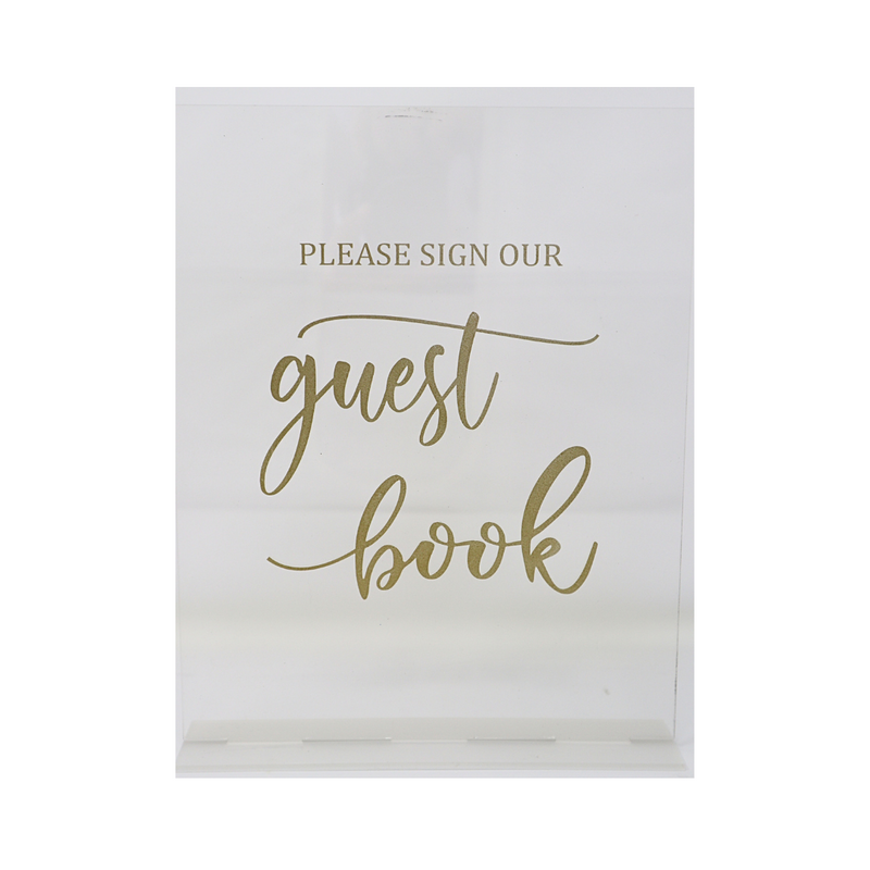 EVA Sign Our Guest Book, Square Acrylic Gold Writing