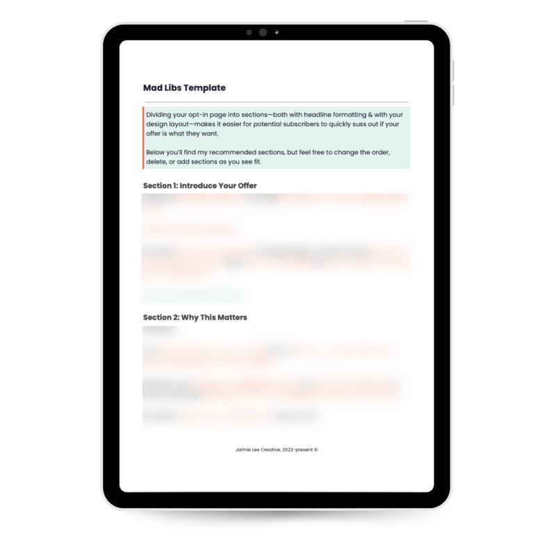 Opt-In Page- Sneak Peek - Mad Libs