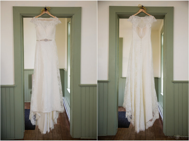 Wedding Dress hands in the doorway of Deer Creek Schoolhouse