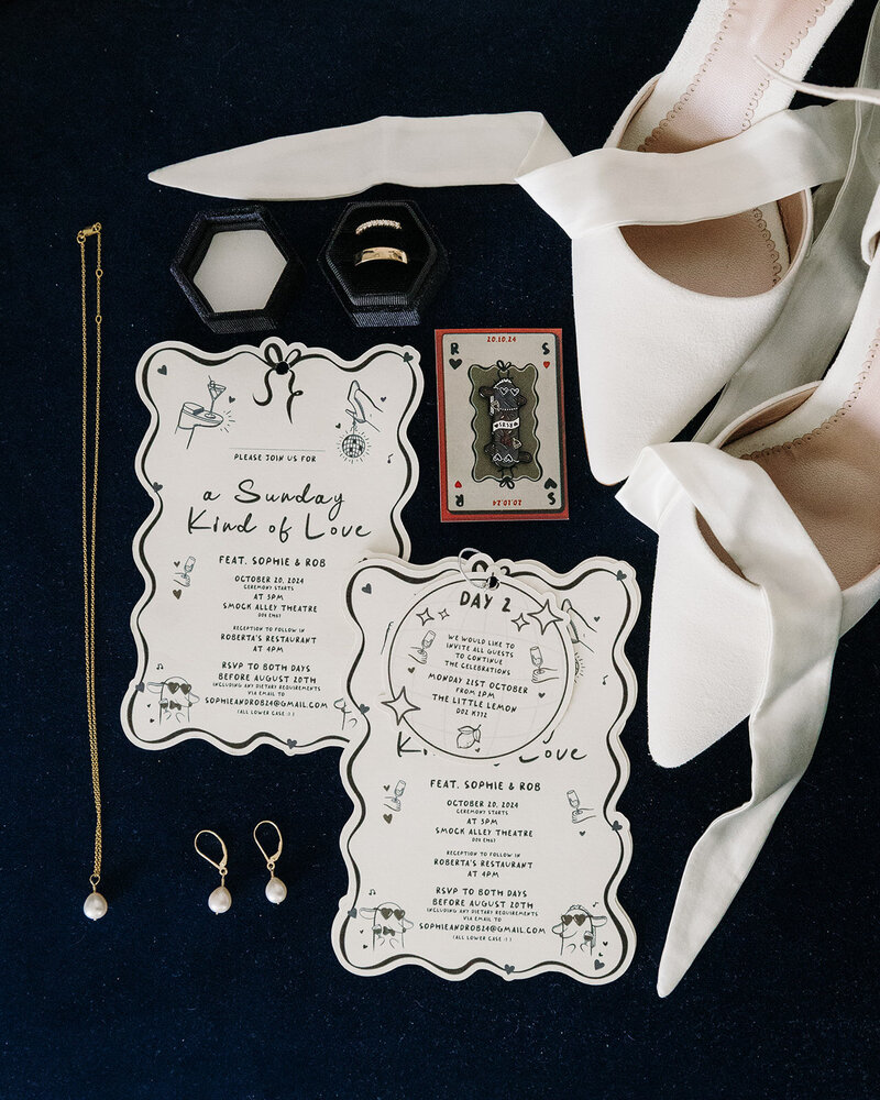 Black and white chic wedding invitation design for an Irish wedding