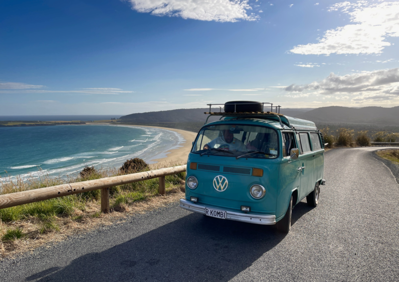 VW Kombi van Rhonda by the beach at Colac Bay, near Riverton, Southland