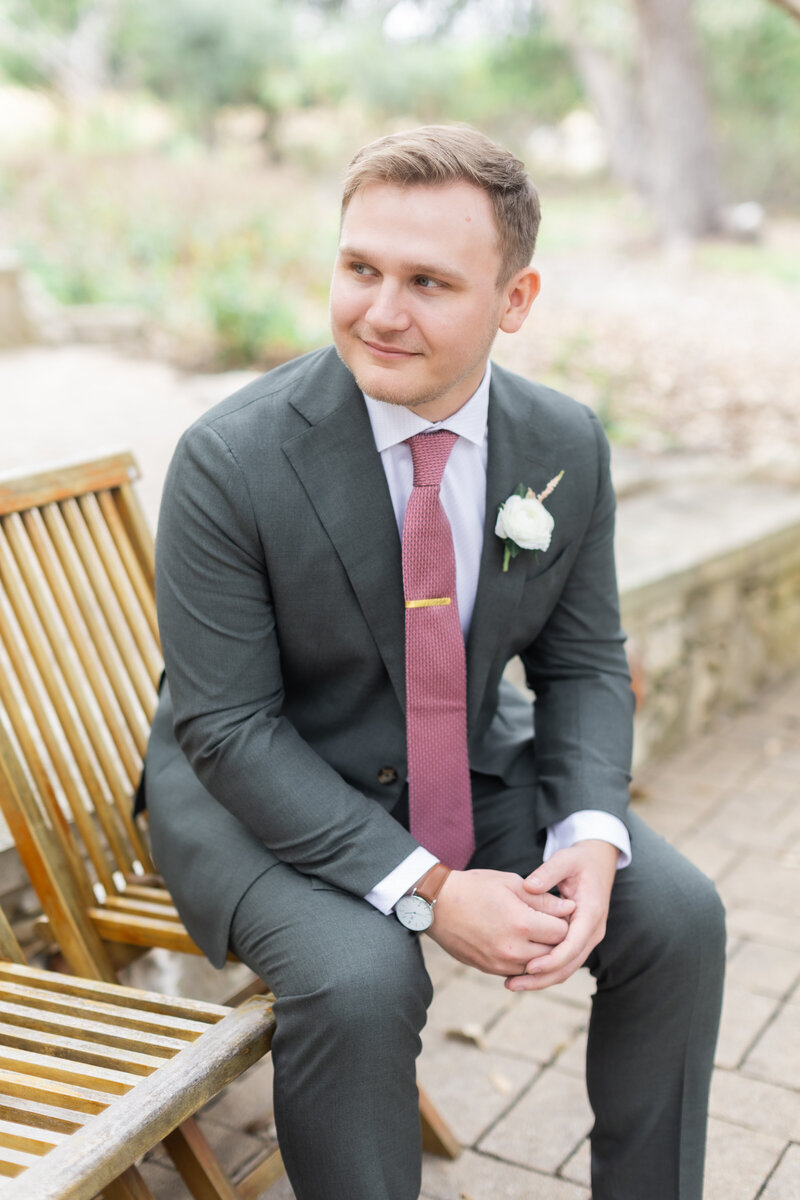 Groom portrait at Camp Lucy Sacred Oaks 