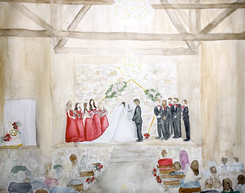 live wedding painting of ceremony at the springs