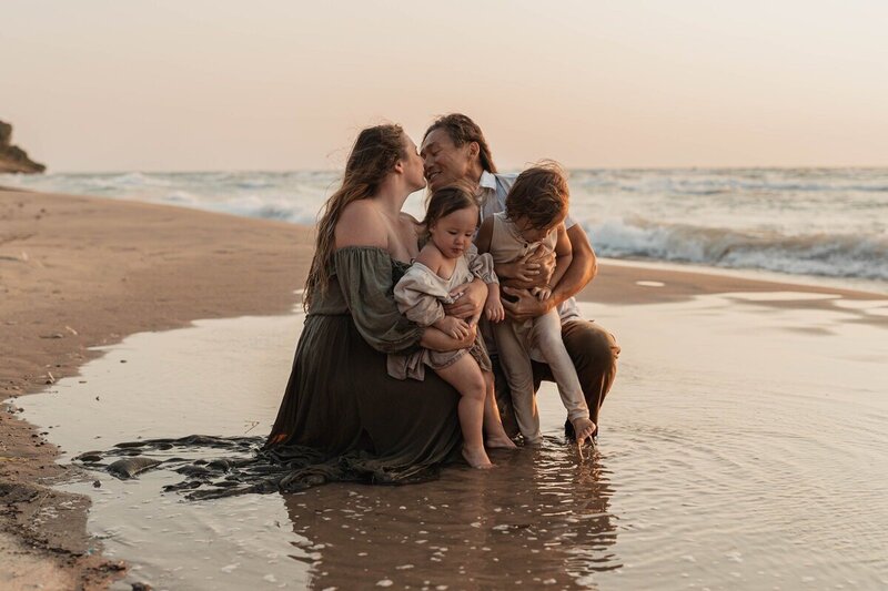 Sunset beach family session by traverse city photographers