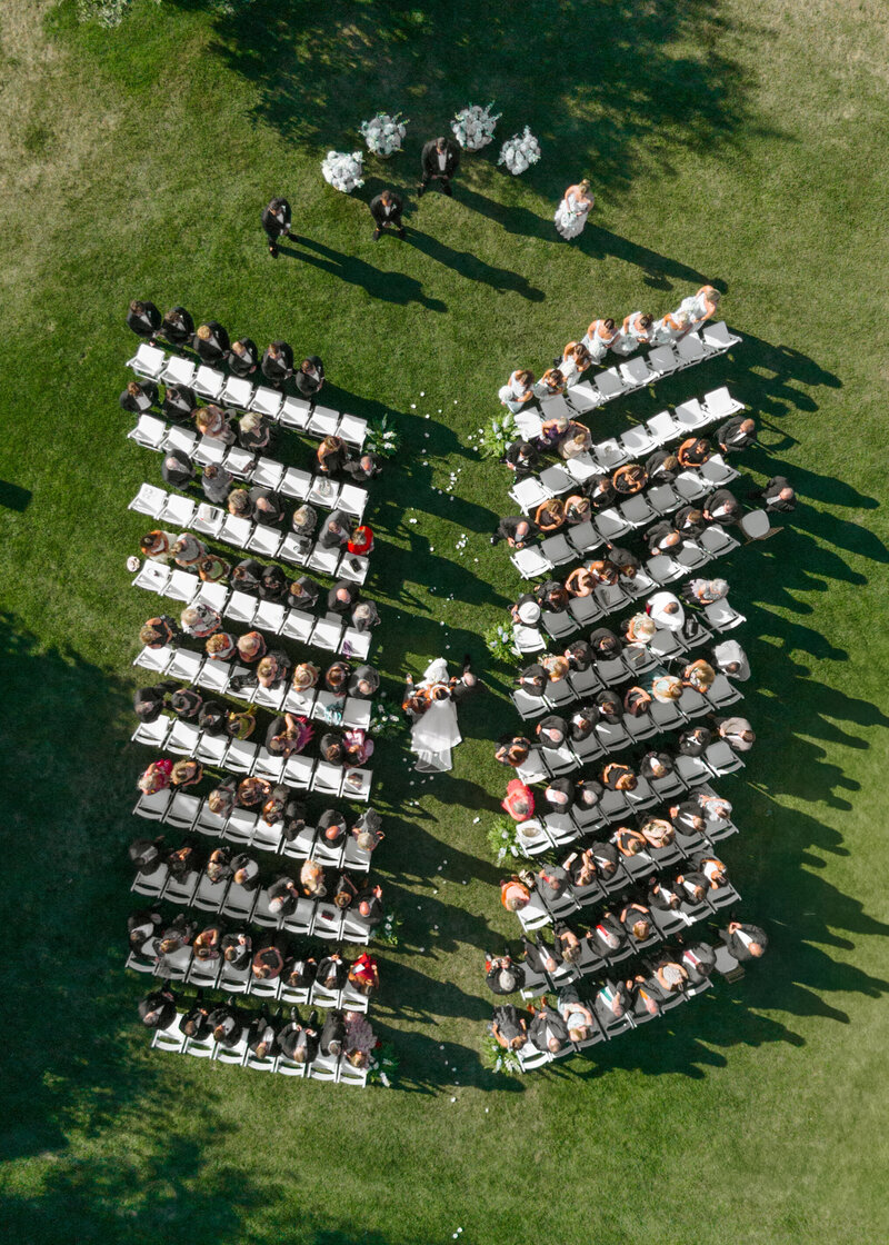 Drone photo of wedding ceremony taken by east coast wedding photographer