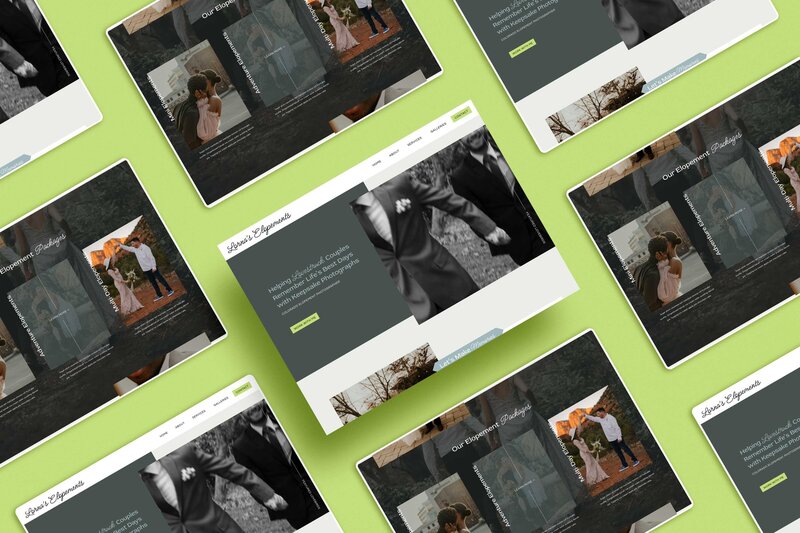 horizontal website page screenshots in three rows