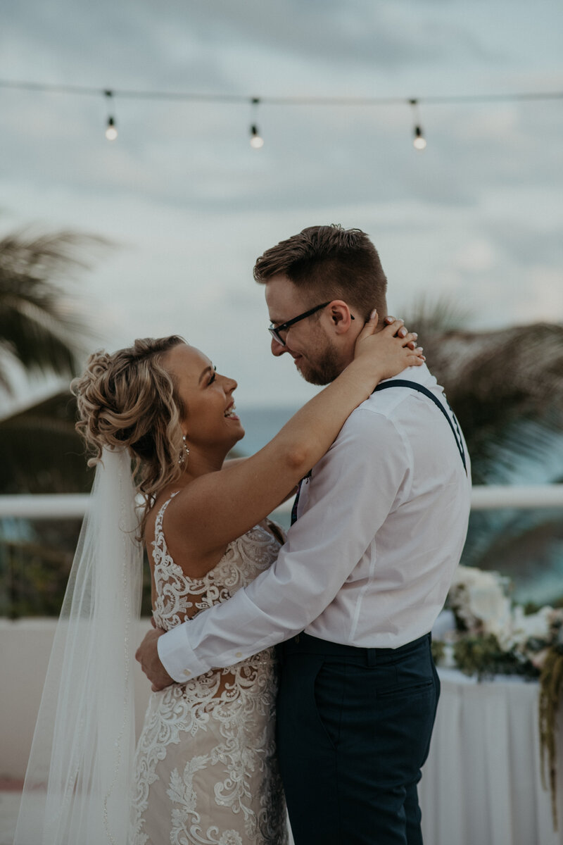 Couple dancing at their destination elopement in Cancun Mexico