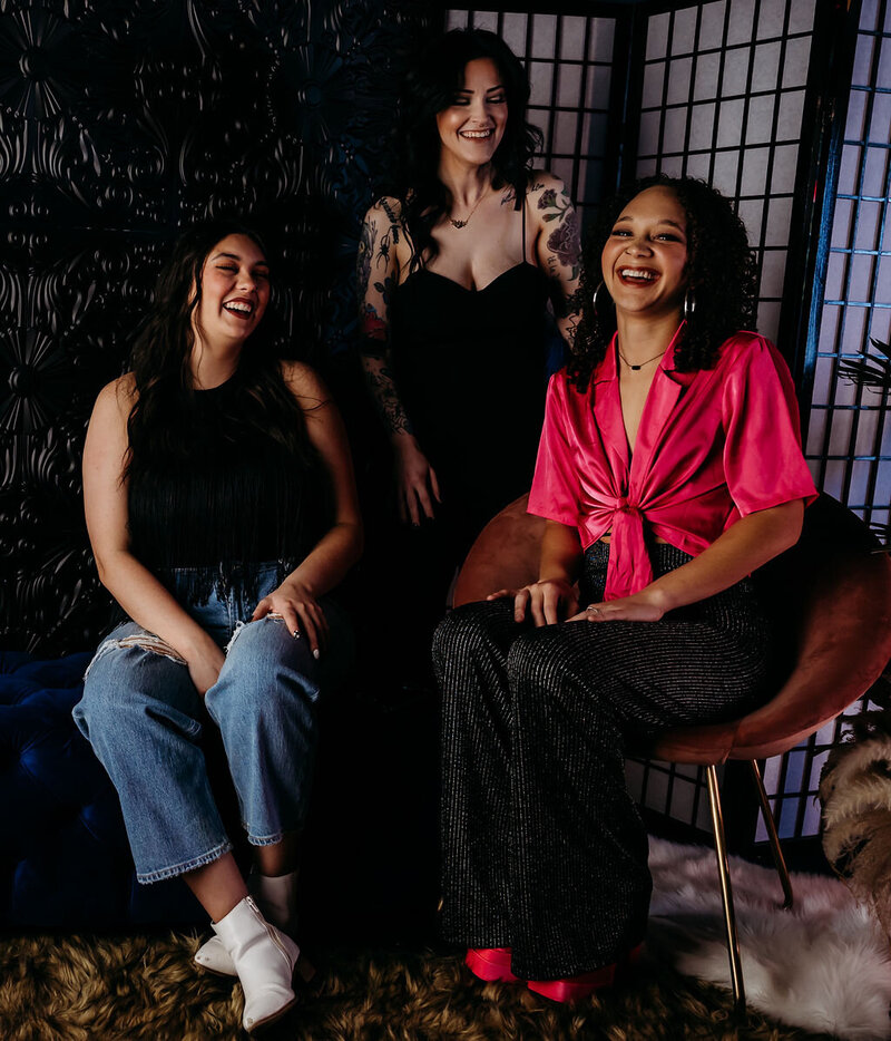 oudoir photography three woman in professional clothes smiling in Lubbock, Texas photographer in Amarillo TX