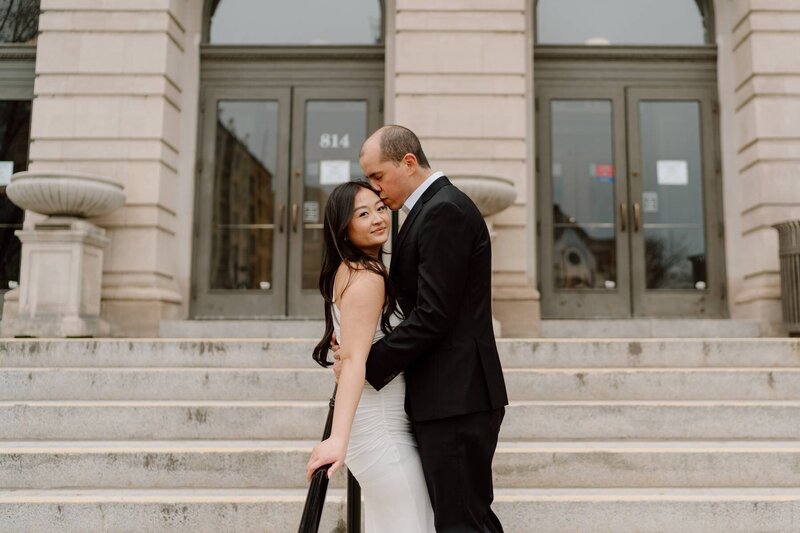 College senior portrait taken on campus, celebrating academic achievements and future goals