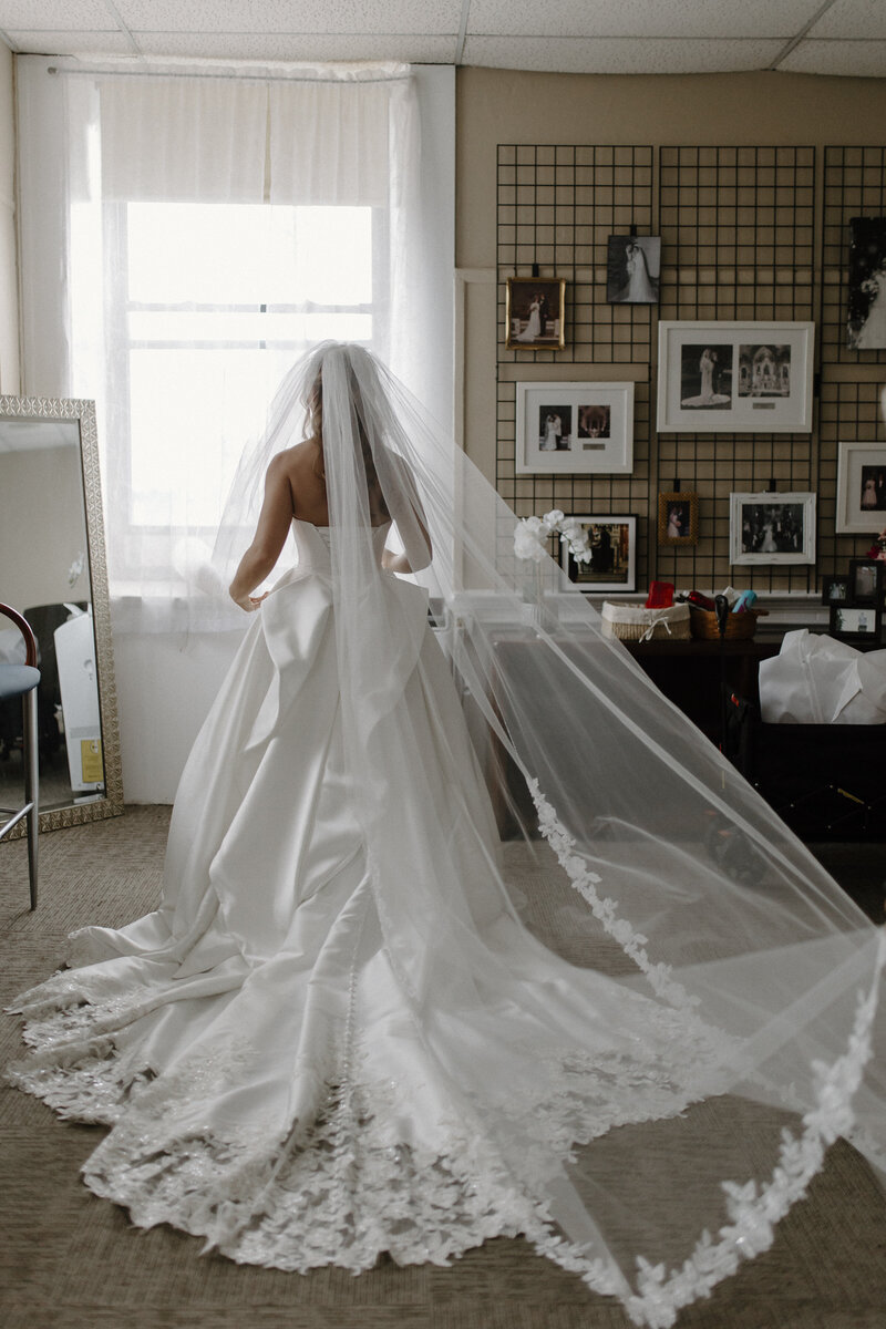 A BRIDE'S TRAIN AND VEIL