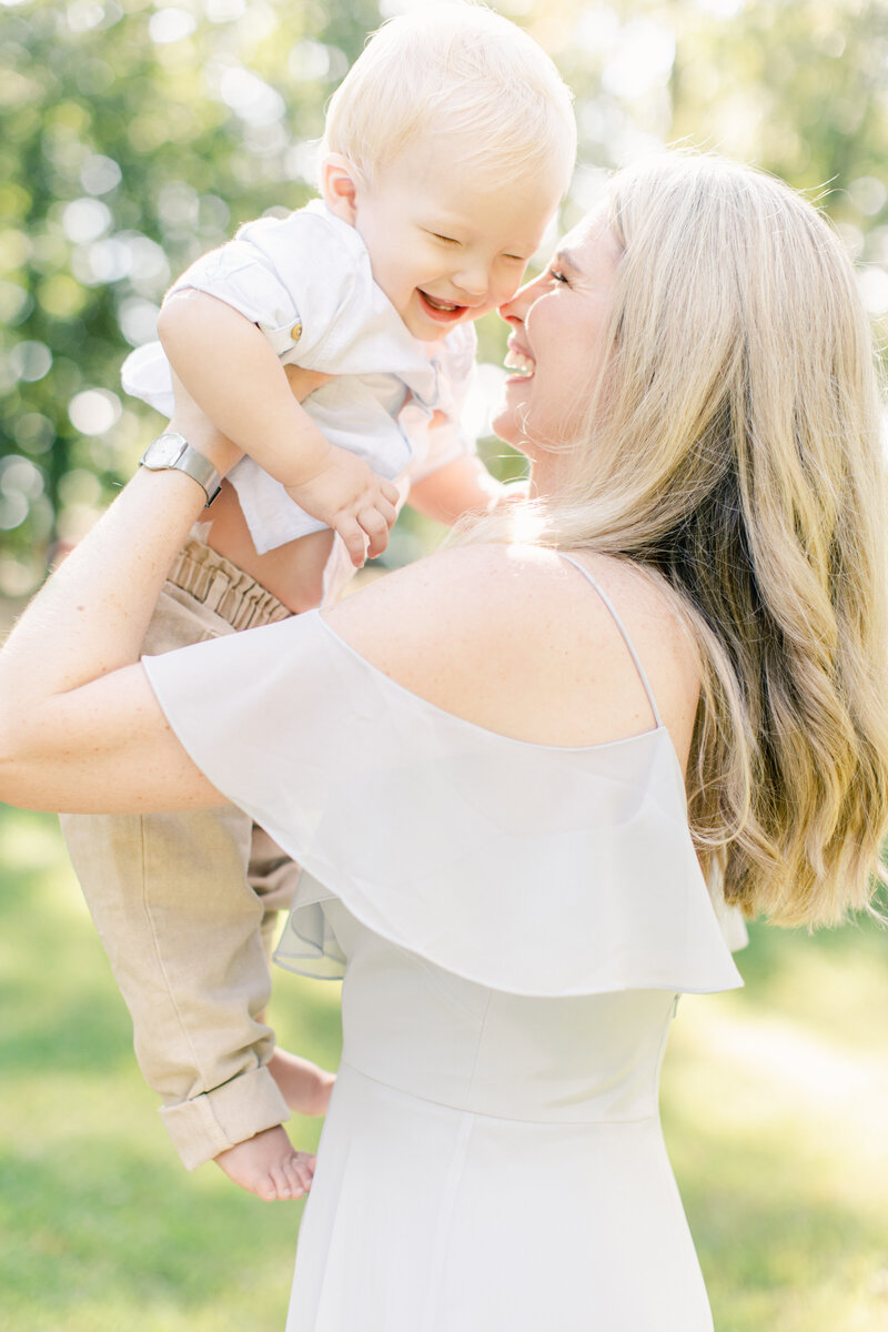 Family photo shoot with one year old baby and mom in BHLDN dress.
